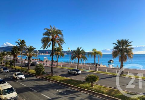 NICE - PROMENADE DES ANGLAIS : Superb 3 bedroom apartment of 112 sqm in a bourgeois building, comprising : a hallway with open kitchen, a double living room opening onto a sea-view loggia, a bedroom, a bathroom with toilet, a laundry room, a shower r...