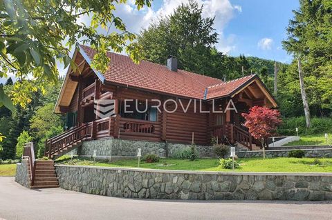 Ravna Gora, Hleveci, charming wooden villa with 5500 m2 of building land. We are selling a charming holiday home built of wooden logs, located in a secluded area near Ravna Gora. This property offers unique peace and privacy, surrounded by forests an...