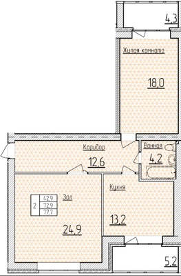 Арт. 91997411 Продается просторная двухкомнатная квартира (77.7кв.м) в новом жилищном комплексе 