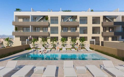 Apartments in Águilas, Murcia, Costa CálidaThis exclusive proposal is designed with 36 flats of 2 and 3 bedrooms distributed in 4 modern blocks. The development is equipped with 2 communal swimming pools and each property has a parking space and stor...