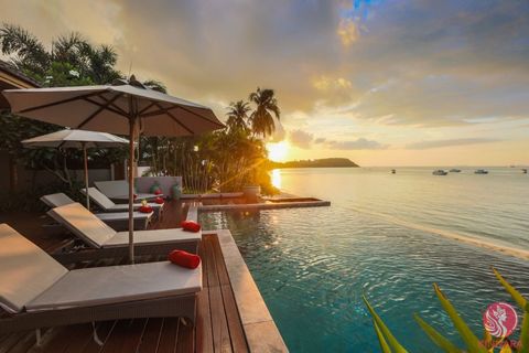 Privately secluded between towering palm trees, and facing the golden sands of Big Buddha Beach, the villa offers luxurious beachfront living on blissful Koh Samui. The villa boasts spectacular and uninterrupted views over the Gulf of Siam, a sparkli...