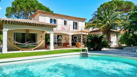 VILLA LA CHRYSALIDE, GRIMAUD: Private domain close from the beach, 250m2, 4 bedrooms, 8 guests In a secured private little domain close from the beaches, this recent villa in the style of Provencal bastides on 2000m2 enclosed landscaped grounds with ...