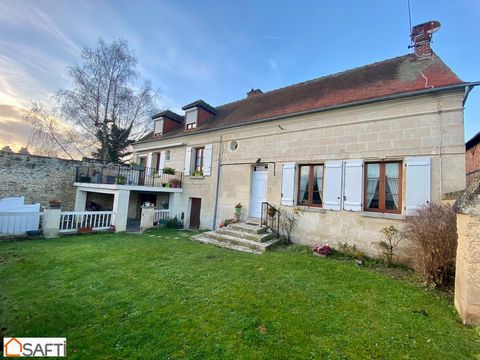 BEAUTIFUL STONE LONGERE WITH SMALL SECURE GARDEN on the Soissons - Vic sur Aisne axis consisting of a house offering approximately 160 m² of living space with a sun terrace, a garage, a vaulted cellar and a garden with a total surface area of ??250m2...