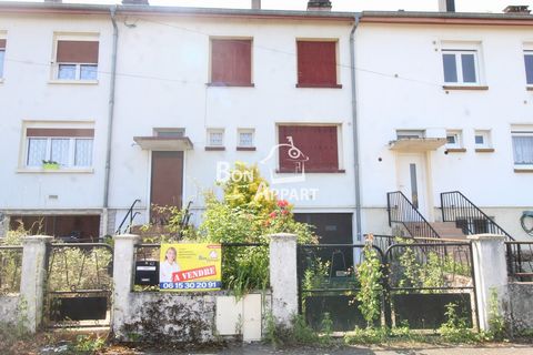 JOEUF: TERRACED HOUSE of 90m2 approx. composed of an entrance hall-fitted kitchen-living room access land-wc. Floor: tros bedrooms-bathroom-closet-c/central gas. Attic above- cellars in the basement with garage. Land 237 m2 with dependence. Informati...