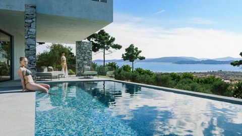 Schöne Luxusvilla in ruhiger Lage, 700 Meter vom Meer entfernt in Vodice, mit fantastischem Blick auf das offene Meer! Das Anwesen gehört zu einem Komplex aus drei Luxusvillen, der sich derzeit im Bau befindet und dessen Fertigstellung für Ende 2023 ...