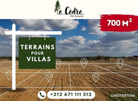Located in Casablanca. These plots of land offer a rare opportunity to design and build the villa of your dreams in a sought-after area of ​​Dar Bouazza. The lots are spacious, offering between 700 and 750 square meters of surface area, giving you gr...