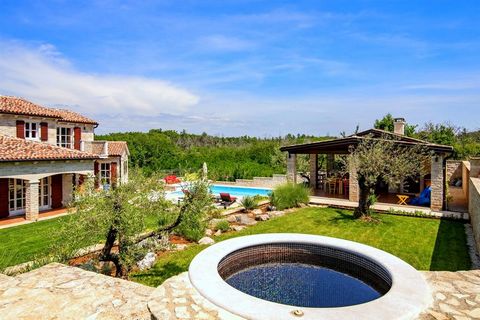 This exquisite Villa, located in Baderna, near Porec and the western coast of the Istrian peninsula has been designed luxuriously and is ideal for 8 people. The 296 m2 pet-friendly villa has plenty to offer. The living room on the ground floor is air...