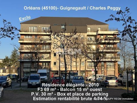 ORLEANS (45) Sud Loire, secteur Lycée Charles Péguy F3 69 m2 balcon 15 m2 - Que votre recherche se porte sur une résidence principale ou sur un investissement, arrêtez-vous sur ce bien qui « coche » beaucoup de cases Immeuble élégant de 2010, seuleme...